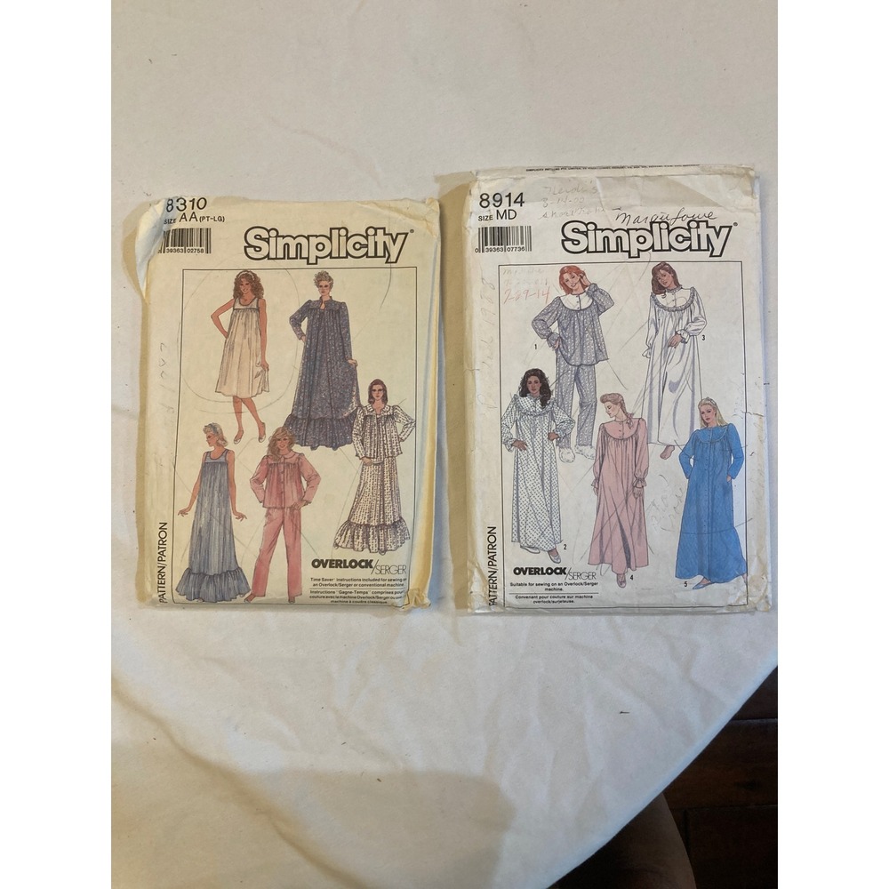 Simplicity Sewing Pattern Lot 8310 8914 Womens Nightgown Pajamas Robe Serger MD